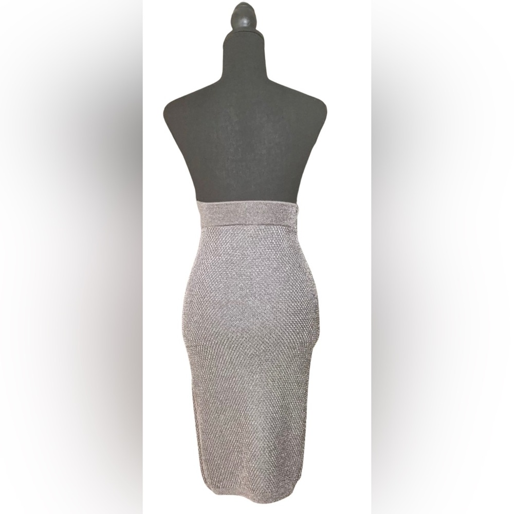 Sparkly Silver High-Waist Midi Skirt